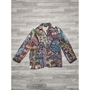 Vintage Rare LAUREL BURCH Fantastic Felines Cats Graphic Blazer Sweater L/XL